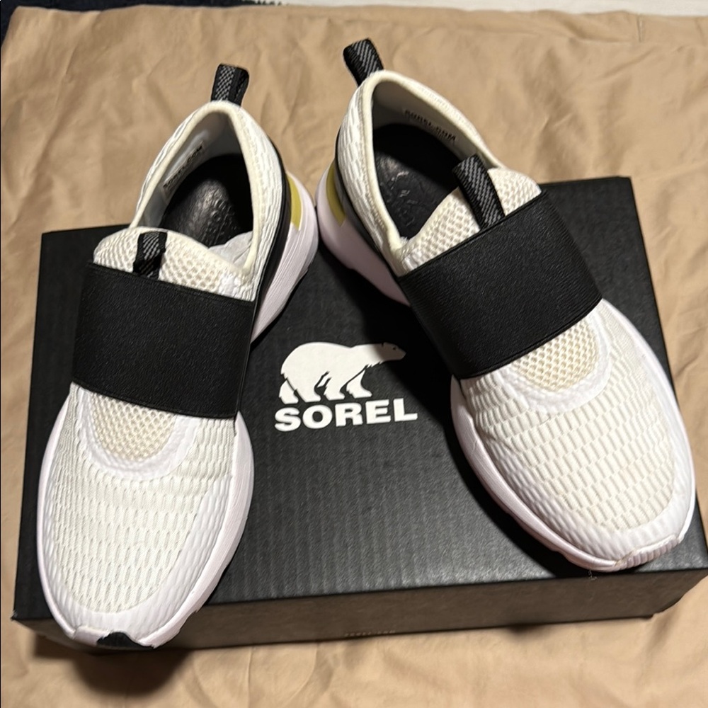 Sorel White and Black Slip-On Sneakers